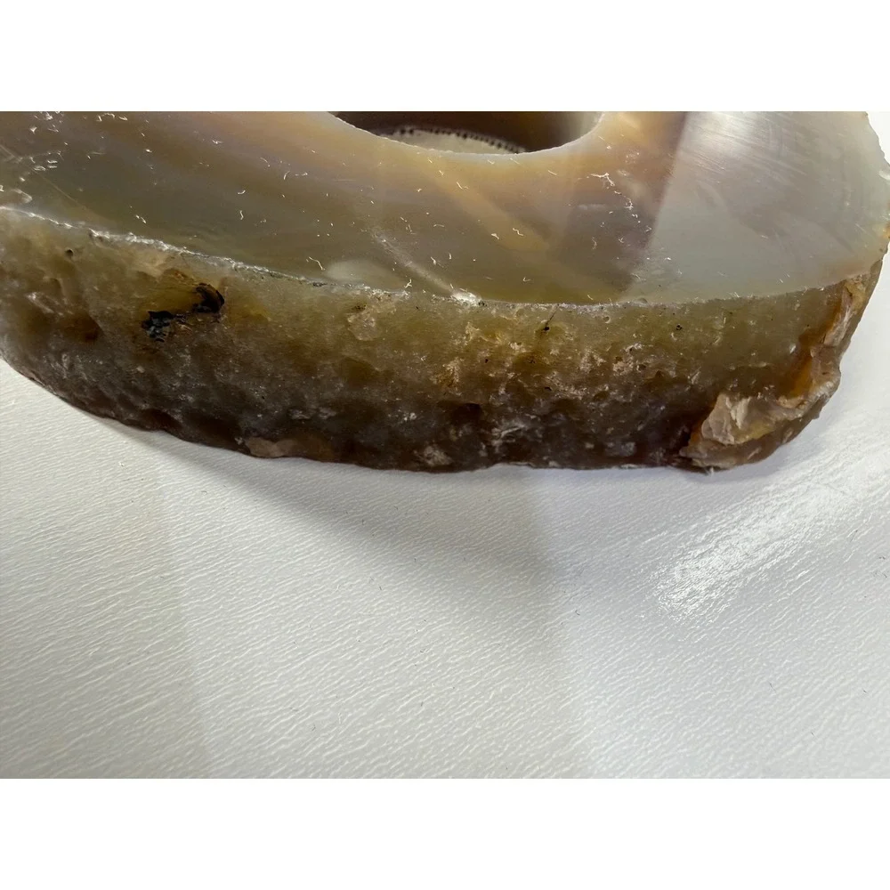 Natural Agate Geode Slice Tea Light Candle Holder Brown Banded Stone Decor